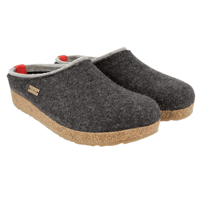 HAFLINGER WOMEN'S GRIZZLY KRIS WOOL CLOGS - CHARCOAL - FRONT VIEW