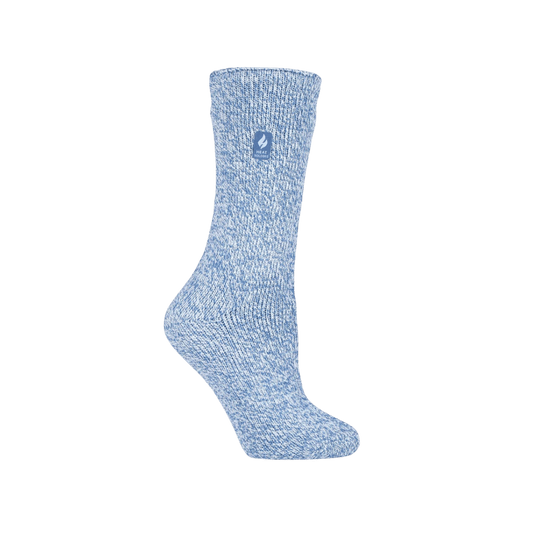 HEAT HOLDER PRIMROSE TWIST CREW SOCKS - WOMEN’S (SIZE 5-9) - DENIM/CREAM