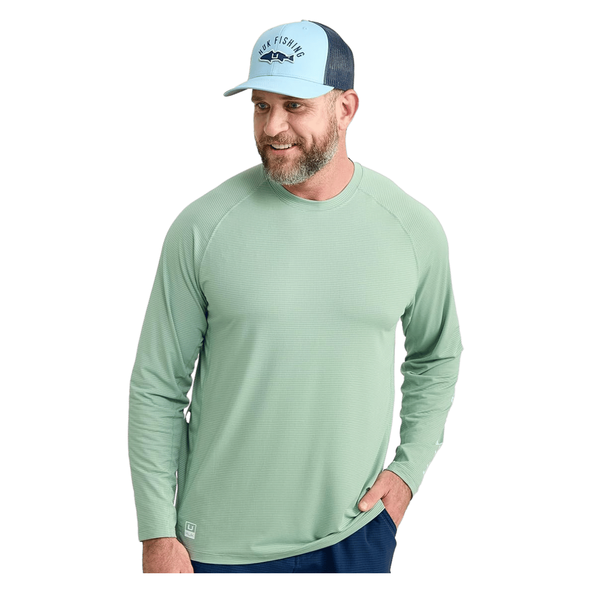HUK MEN'S A1A CREW SHIRT - FOG GREEN - FRONT VIEW