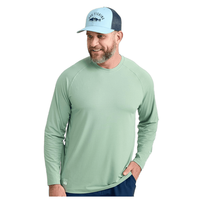 HUK MEN'S A1A CREW SHIRT - FOG GREEN - FRONT VIEW