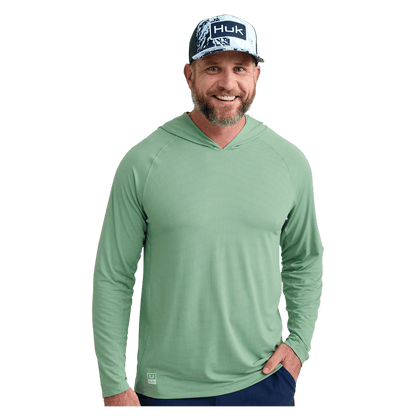 HUK MEN'S A1A PERFORMANCE HOODIE - FOG GREEN - FRONT VIEW