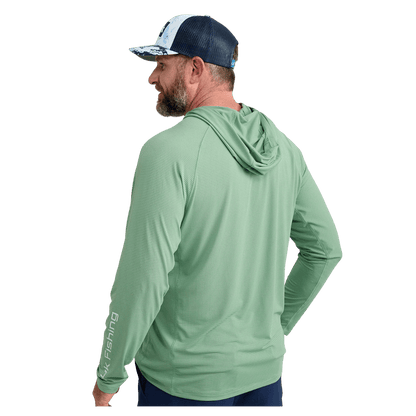 HUK MEN'S A1A PERFORMANCE HOODIE - FOG GREEN - BACK VIEW