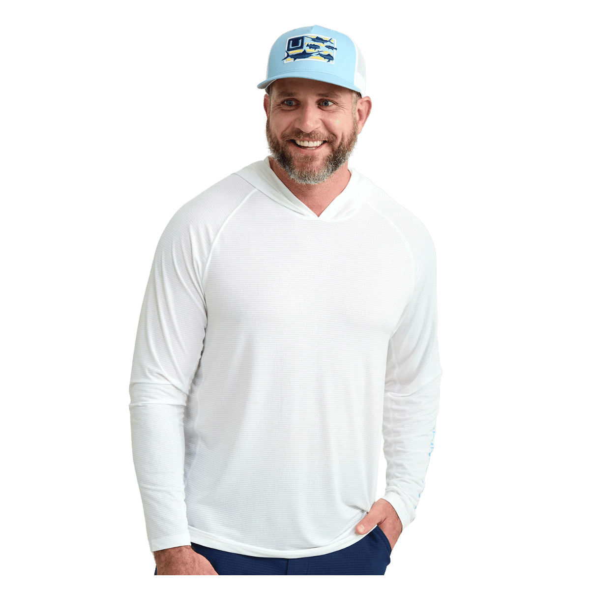 HUK MEN'S A1A PERFORMANCE HOODIE - WHITE - FRONT VIEW