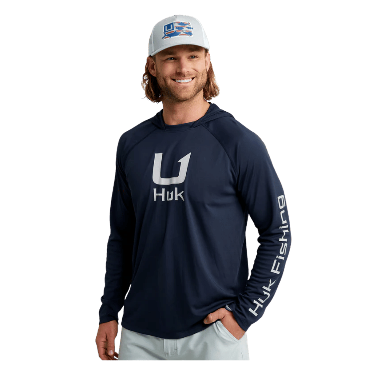HUK MEN'S ICON PERFORMANCE HOODIE - NAVAL ACADEMY - FRONT VIEW