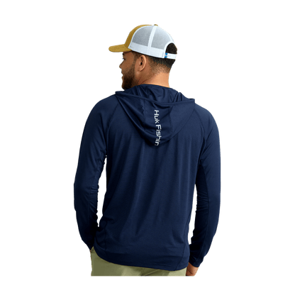 HUK MEN'S ICON PERFORMANCE HOODIE - NAVAL ACADEMY - BACK VIEW