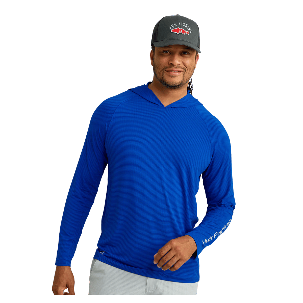 HUK MEN'S A1A PERFORMANCE HOODIE - OCEAN BLUE - FRONT VIEW