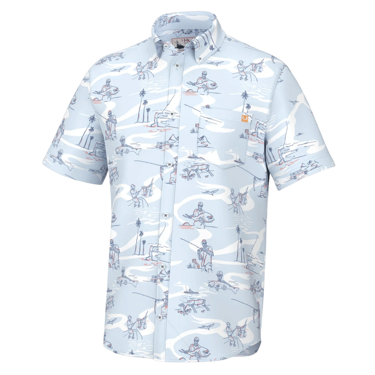 HUK MEN'S FISH BONES KONA BUTTON-DOWN SHIRT - ICE WATER