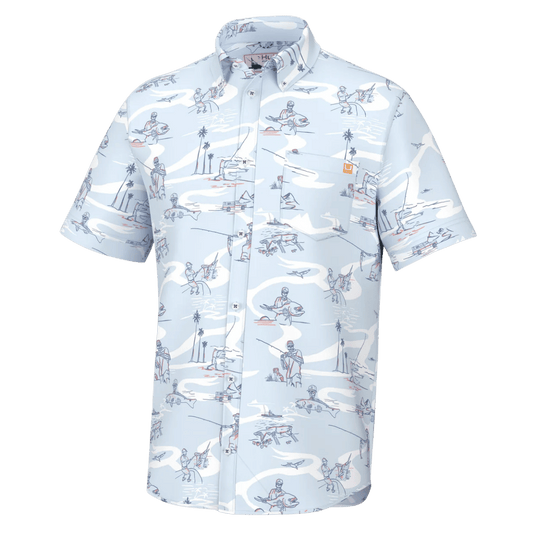 HUK MEN'S FISH BONES KONA BUTTON-DOWN SHIRT - ICE WATER