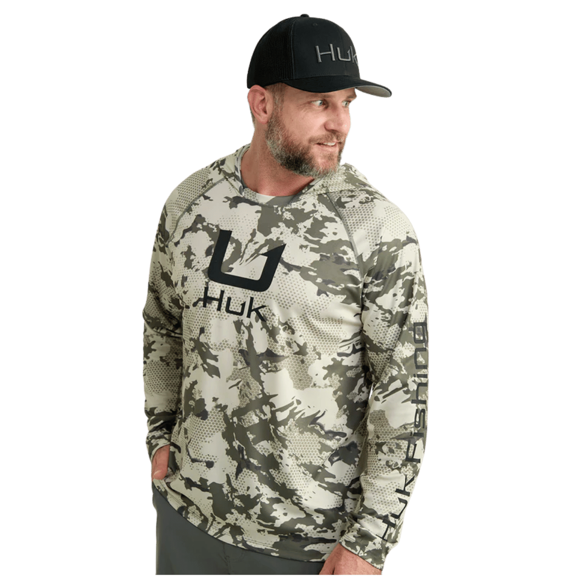 HUK MEN'S KC PRINT ICON PERFORMANCE HOODIE - MOSS GRAZIER - FRONT VIEW