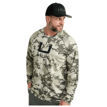 HUK MEN'S KC PRINT ICON PERFORMANCE HOODIE - MOSS GRAZIER - FRONT VIEW