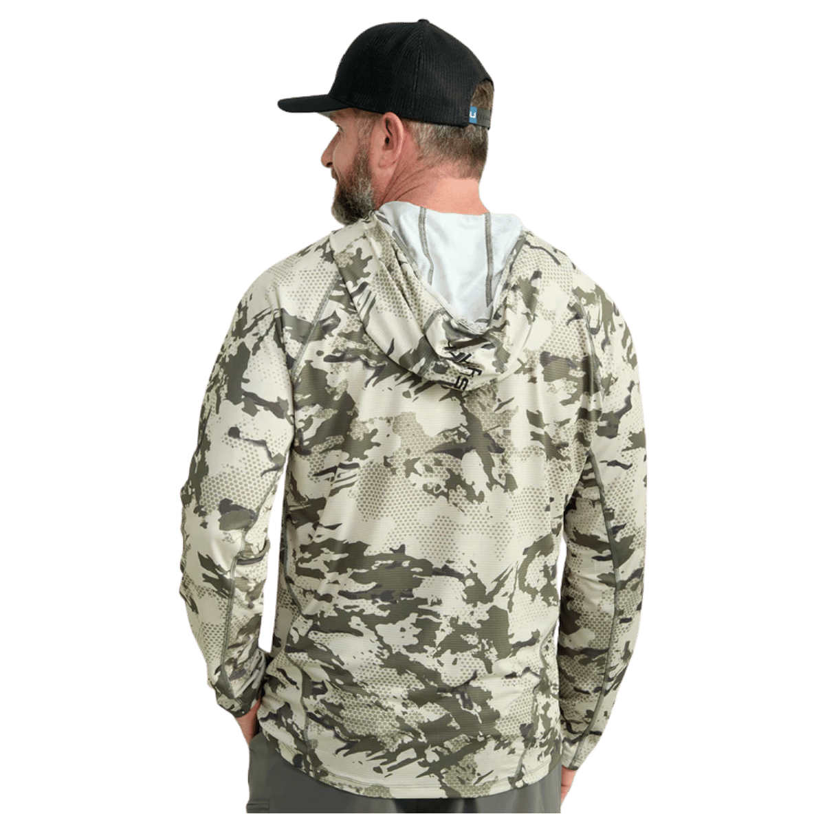HUK MEN'S KC PRINT ICON PERFORMANCE HOODIE - MOSS GRAZIER - BACK VIEW