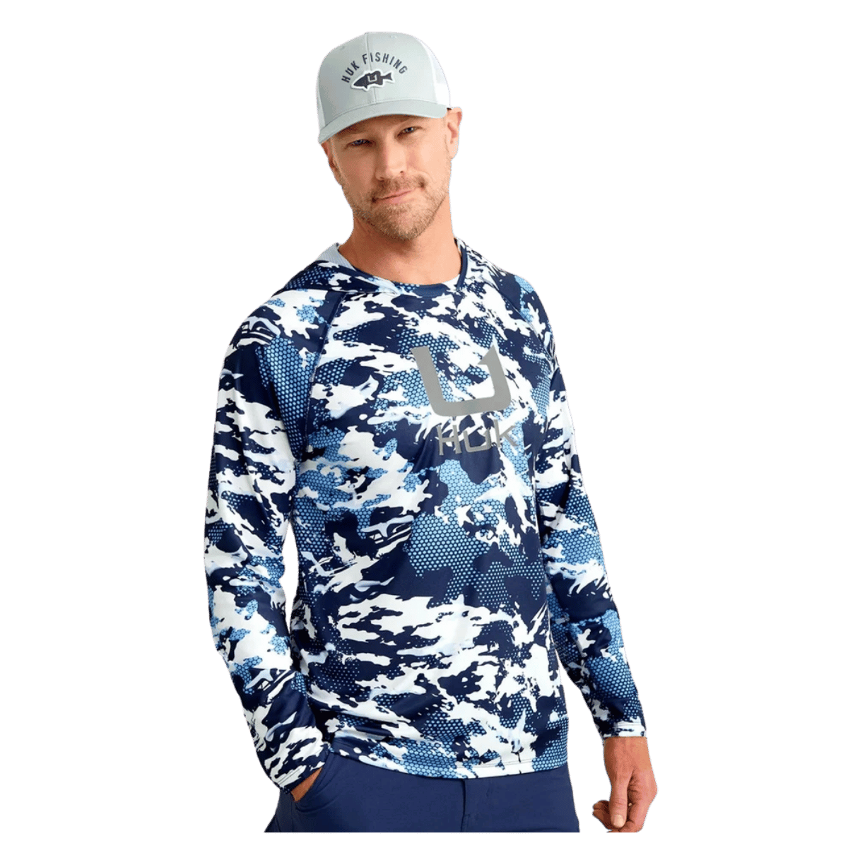 HUK MEN'S ICON KC PRINTED HOODIE - MAROLINA BLUE - FRONT VIEW