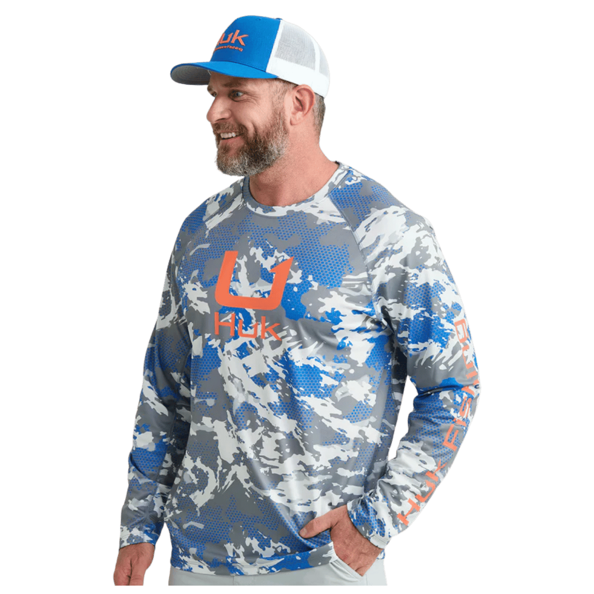 HUK MEN'S KC PRINT ICON LONG-SLEEVE - NIGHT OWL - FRONT VIEW