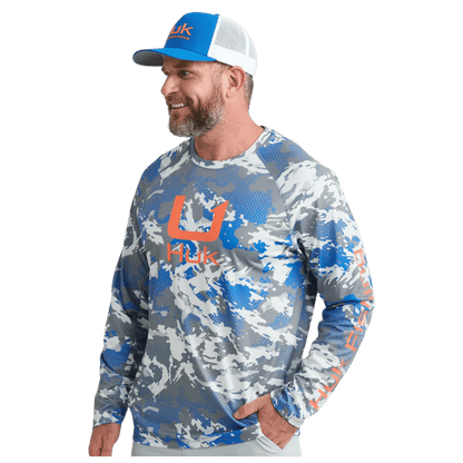 HUK MEN'S KC PRINT ICON LONG-SLEEVE - NIGHT OWL - FRONT VIEW