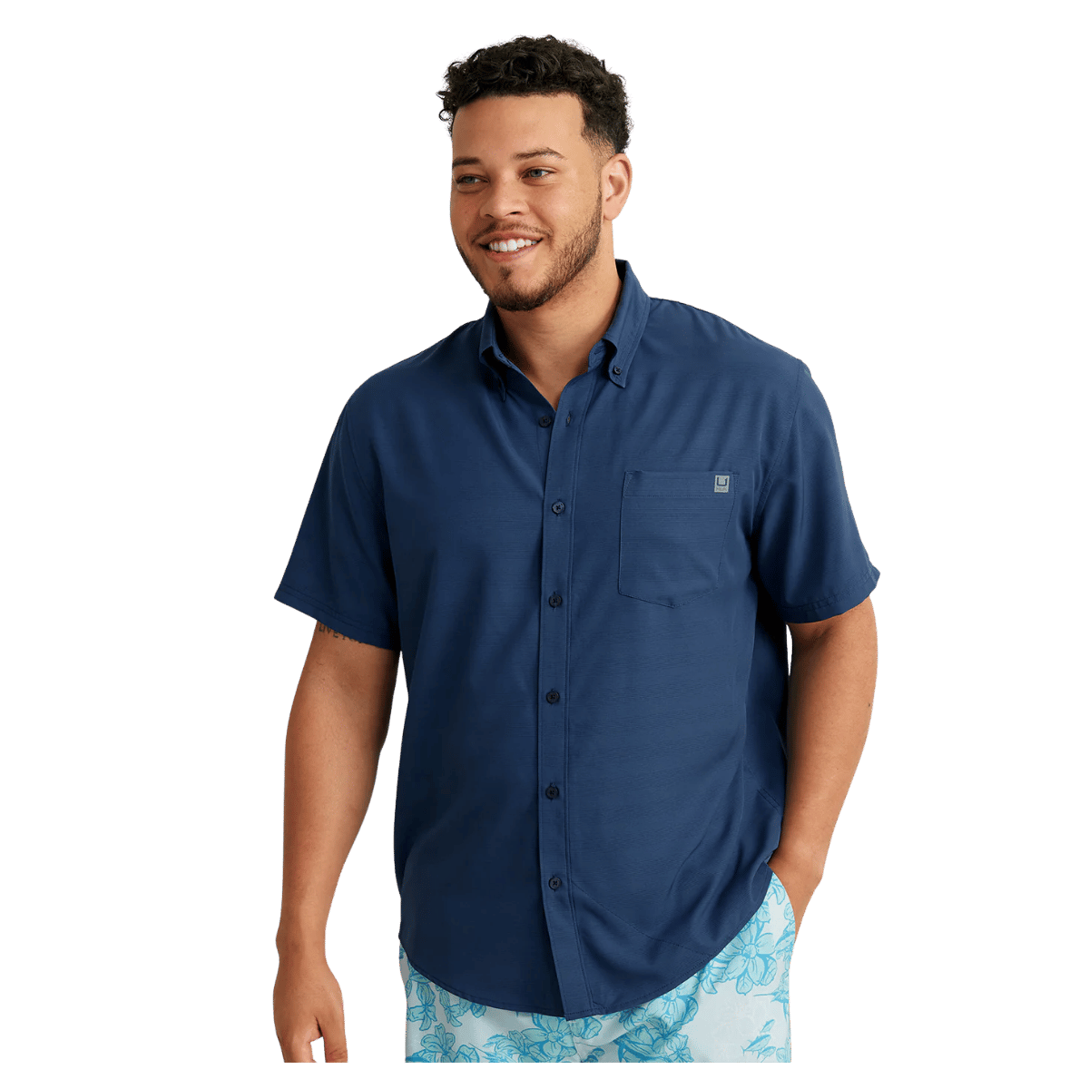 HUK MEN'S KONA CROSS DYE STRIPE BUTTON-DOWN SHIRT - SARGASSO SEA