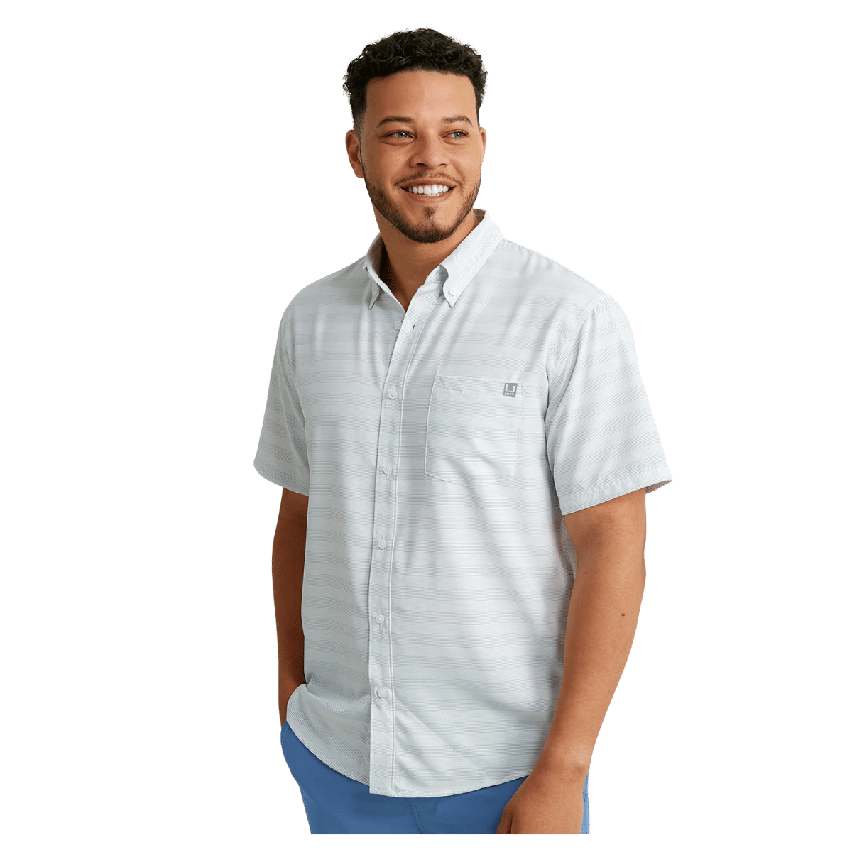 HUK MEN'S KONA CROSS DYE STRIPE BUTTON-DOWN SHIRT - WHITE