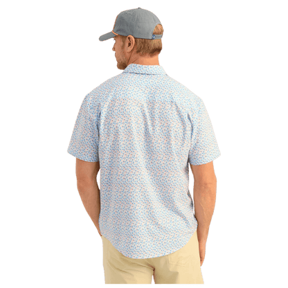 HUK MEN'S KONA PRINTED SHORT-SLEEVE SHIRT - OCEAN BLUE LURE SMASH - BACK VIEW