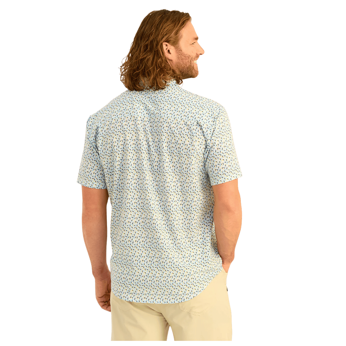 HUK MEN'S KONA PRINTED SHORT-SLEEVE SHIRT - YELLOWFIN LURE SMASH - BACK VIEW