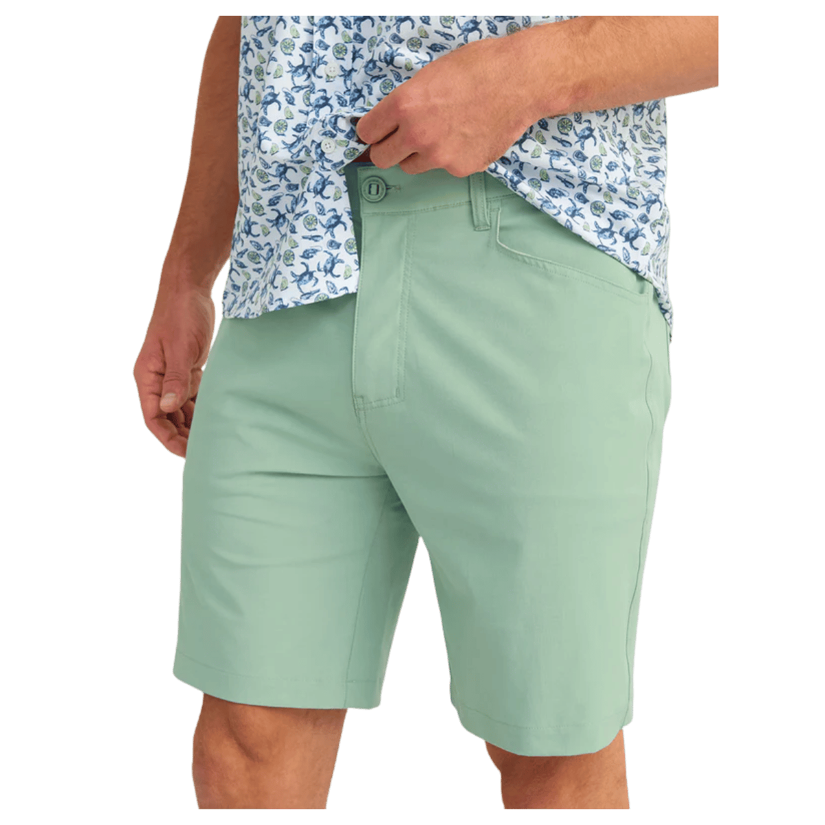 HUK MEN'S KONA 9-INCH SHORTS - FOG GREEN - FRONT VIEW