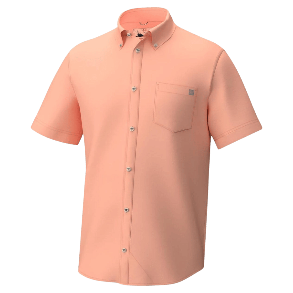 HUK MEN'S KONA SOLID SHORT SLEEVE BUTTON-DOWN SHIRT - PEACH NECTAR