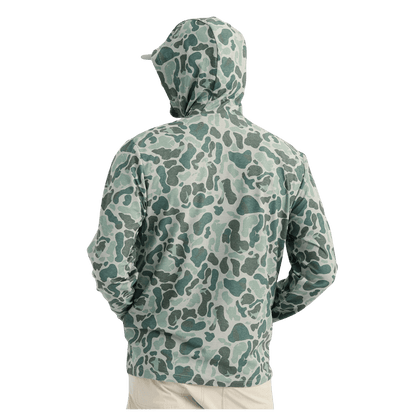 HUK MEN'S KC PRINT LEEWARD LIGHTWEIGHT FLEECE HOODIE – VOLCANIC ASH CAMO - BACK VIEW