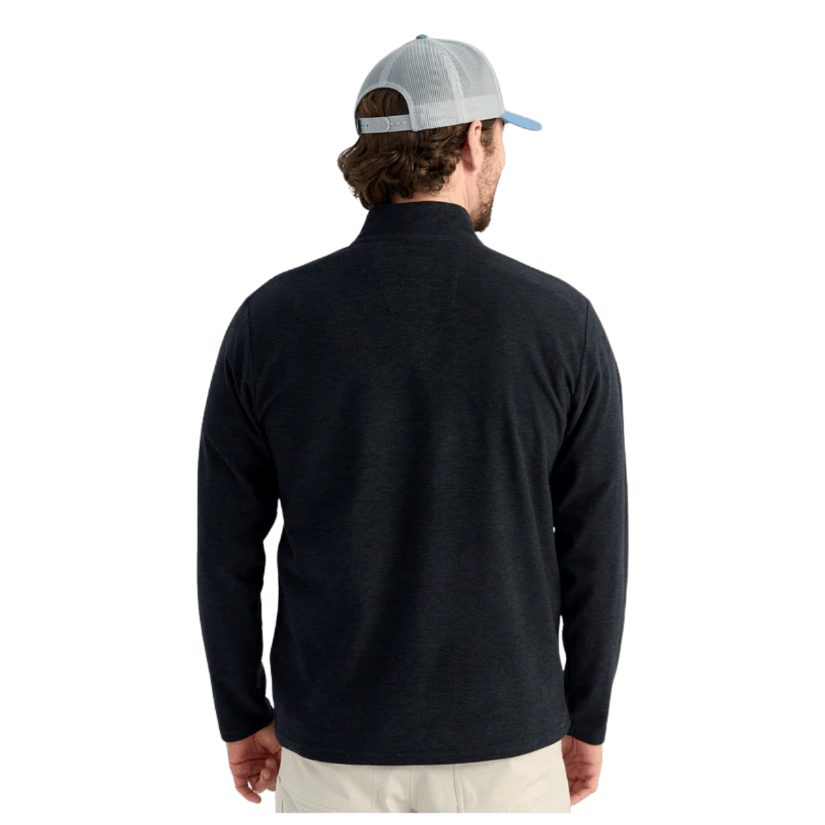 HUK MEN'S LEEWARD LIGHTWEIGHT FLEECE 1/4 ZIP - BLACK HEATHER - BACK VIEW