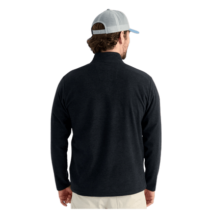 HUK MEN'S LEEWARD LIGHTWEIGHT FLEECE 1/4 ZIP - BLACK HEATHER - BACK VIEW