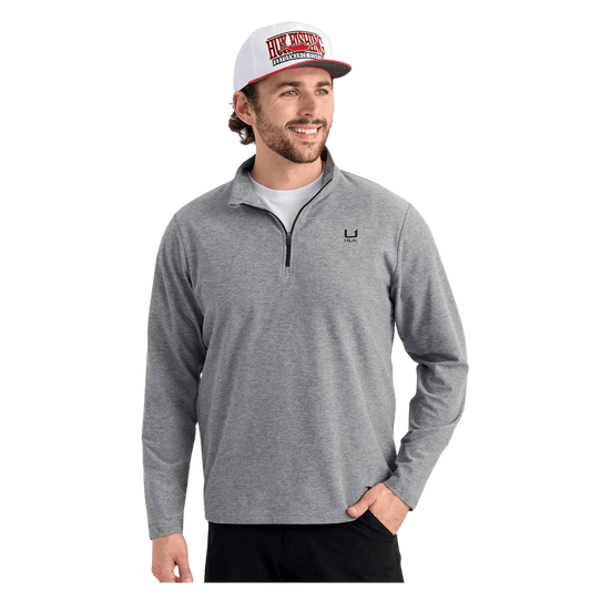 HUK MEN'S LEEWARD LIGHTWEIGHT FLEECE 1/4 ZIP - NIGHT OWL HEATHER - FRONT VIEW