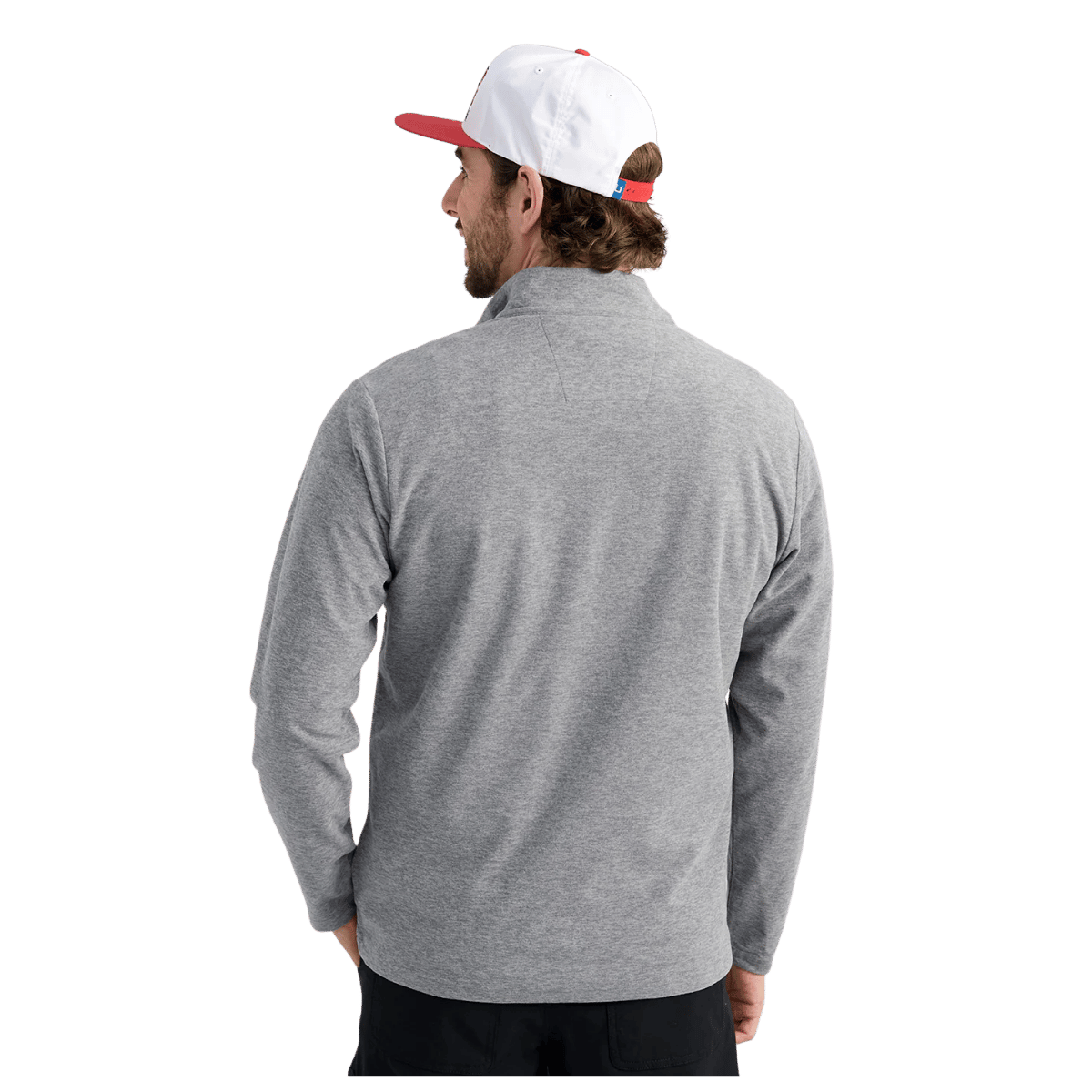 HUK MEN'S LEEWARD LIGHTWEIGHT FLEECE 1/4 ZIP - NIGHT OWL HEATHER - BACK VIEW