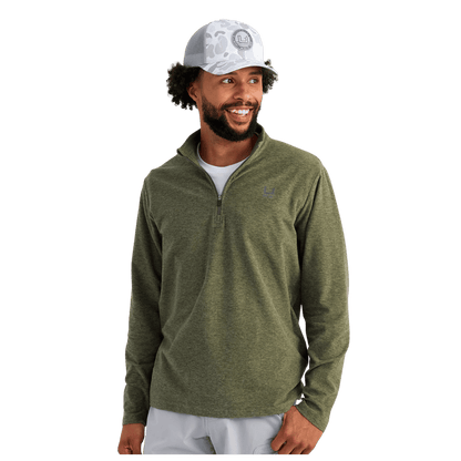 HUK MEN'S LEEWARD LIGHTWEIGHT FLEECE 1/4 ZIP - MOSS HEATHER - FRONT VIEW