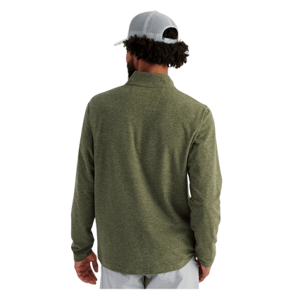 HUK MEN'S LEEWARD LIGHTWEIGHT FLEECE 1/4 ZIP - MOSS HEATHER - BACK VIEW