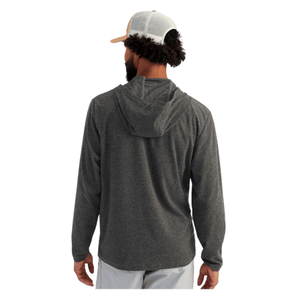 HUK MEN'S LEEWARD LIGHTWEIGHT FLEECE HOODIE - VOLCANIC ASH HEATHER - BACK VIEW