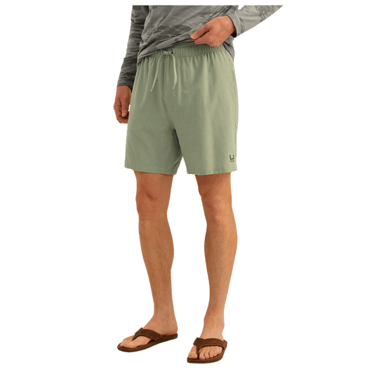 HUK MEN'S LEEWARD SHORT - FOG GREEN HEATHER - FRONT VIEW