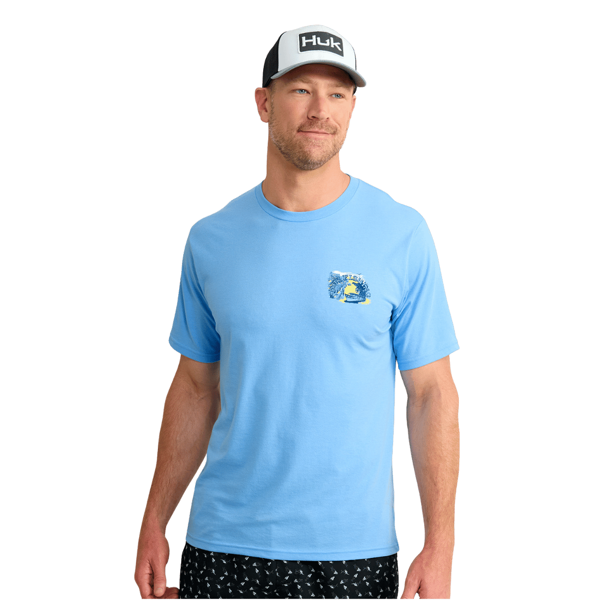 HUK MEN'S LOW COUNTRY TEE - MAROLINA BLUE - FRONT VIEW