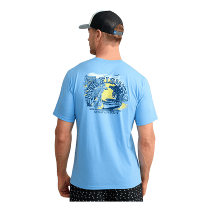 HUK MEN'S LOW COUNTRY TEE - MAROLINA BLUE - BACK VIEW