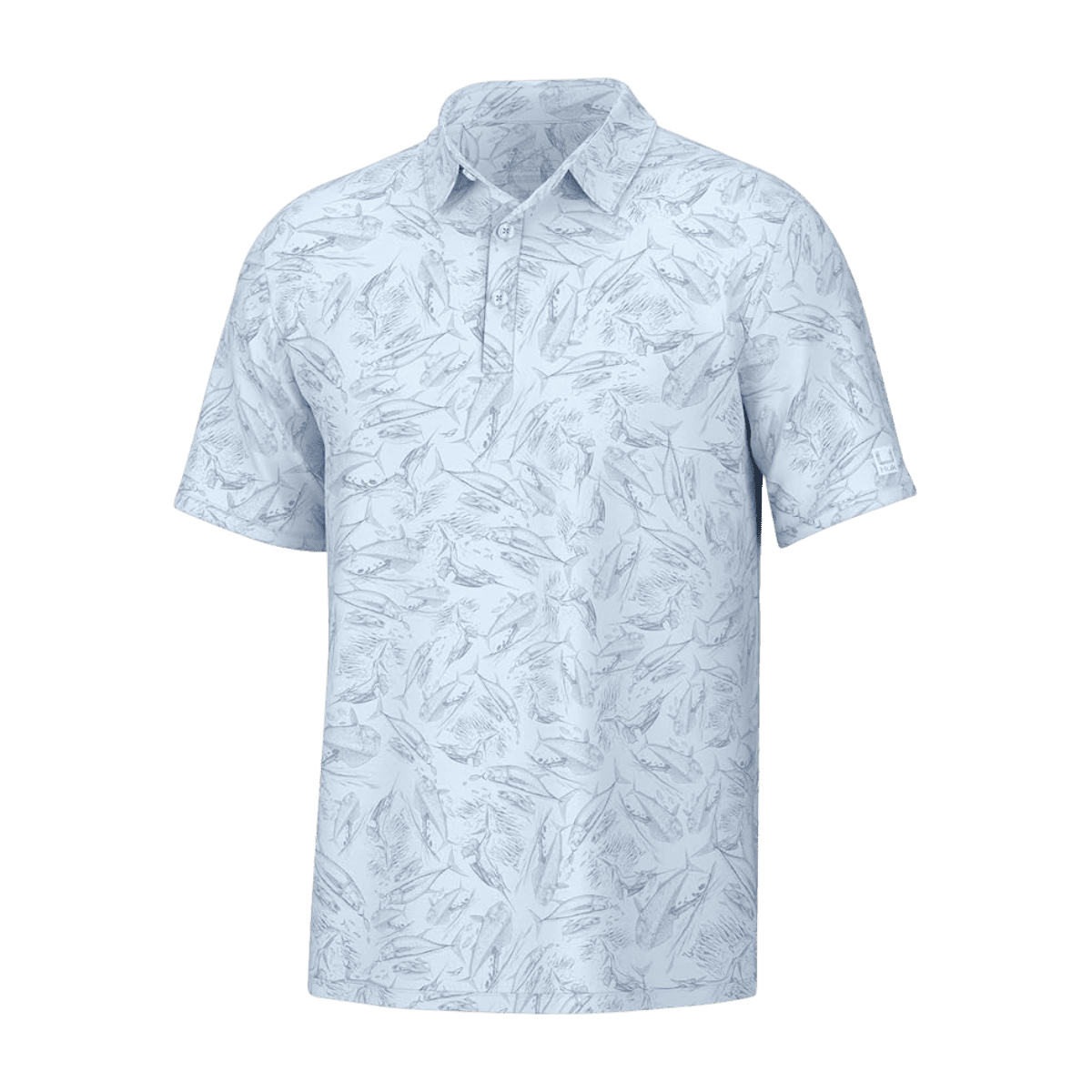HUK MEN'S PURSUIT POLO FISH CHAOS - ICE WATER - FRONT VIEW