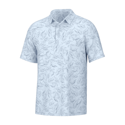 HUK MEN'S PURSUIT POLO FISH CHAOS - ICE WATER - FRONT VIEW