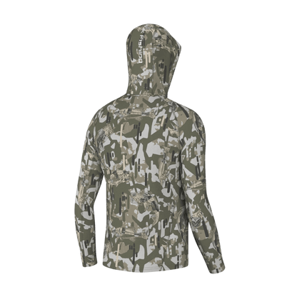 HUK MEN'S KC ICON APEX VERT HOODIE - MOSS - BACK VIEW
