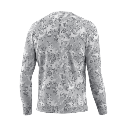 HUK MEN'S PURSUIT HOODIE FIN FLATS - HARBOR MIST - BACK VIEW