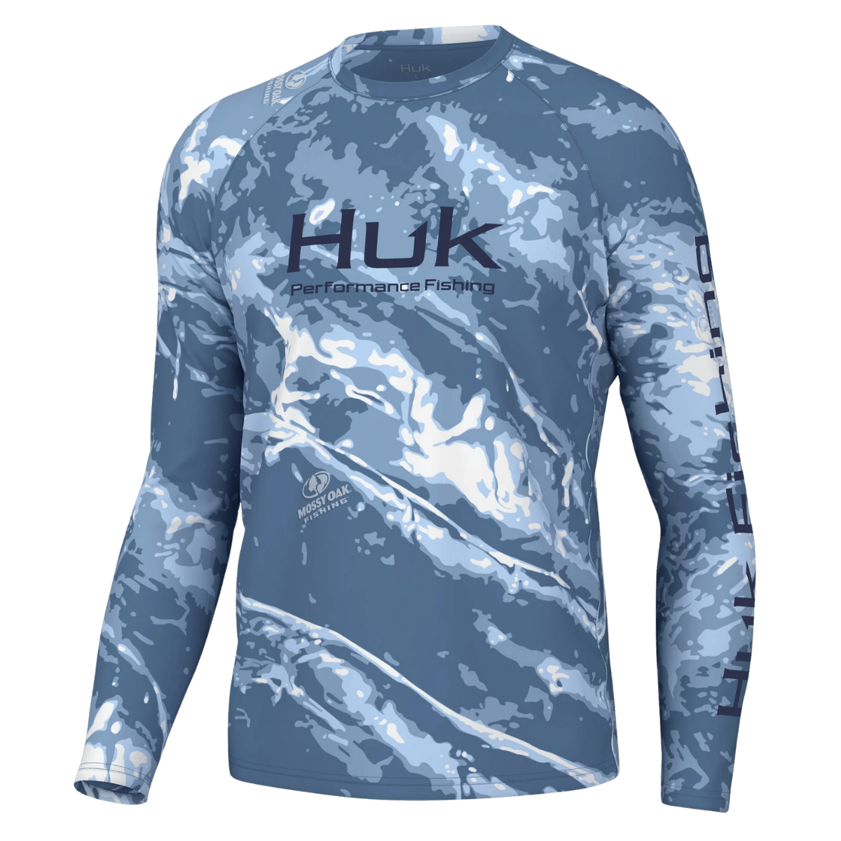 HUK MEN'S MOSSY OAK PURSUIT CREW - SPINDRIFT - FRONT VIEW