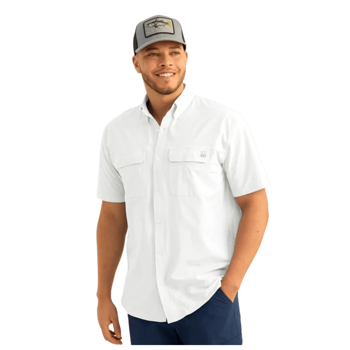 HUK MEN'S NEXT LEVEL SHORT-SLEEVE BUTTON-DOWN SHIRT - WHITE - FRONT VIEW