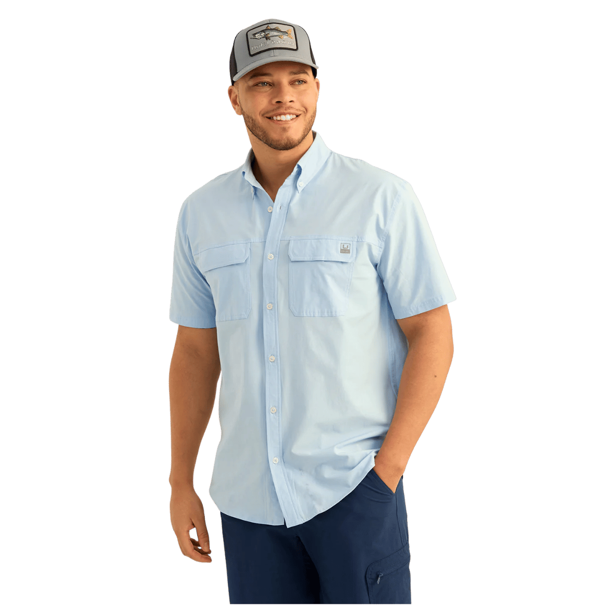 HUK MEN'S NEXT LEVEL SHORT SLEEVE BUTTON-DOWN SHIRT - WINDSURFER - FRONT VIEW