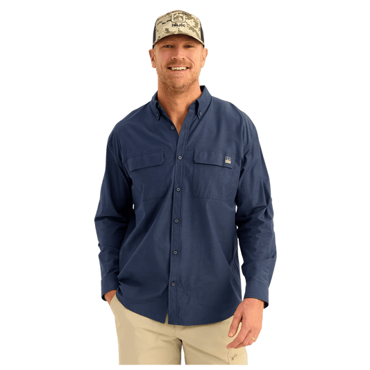 HUK MEN'S NEXT LEVEL LONG-SLEEVE BUTTON-DOWN SHIRT – NAVAL ACADEMY - FRONT VIEW