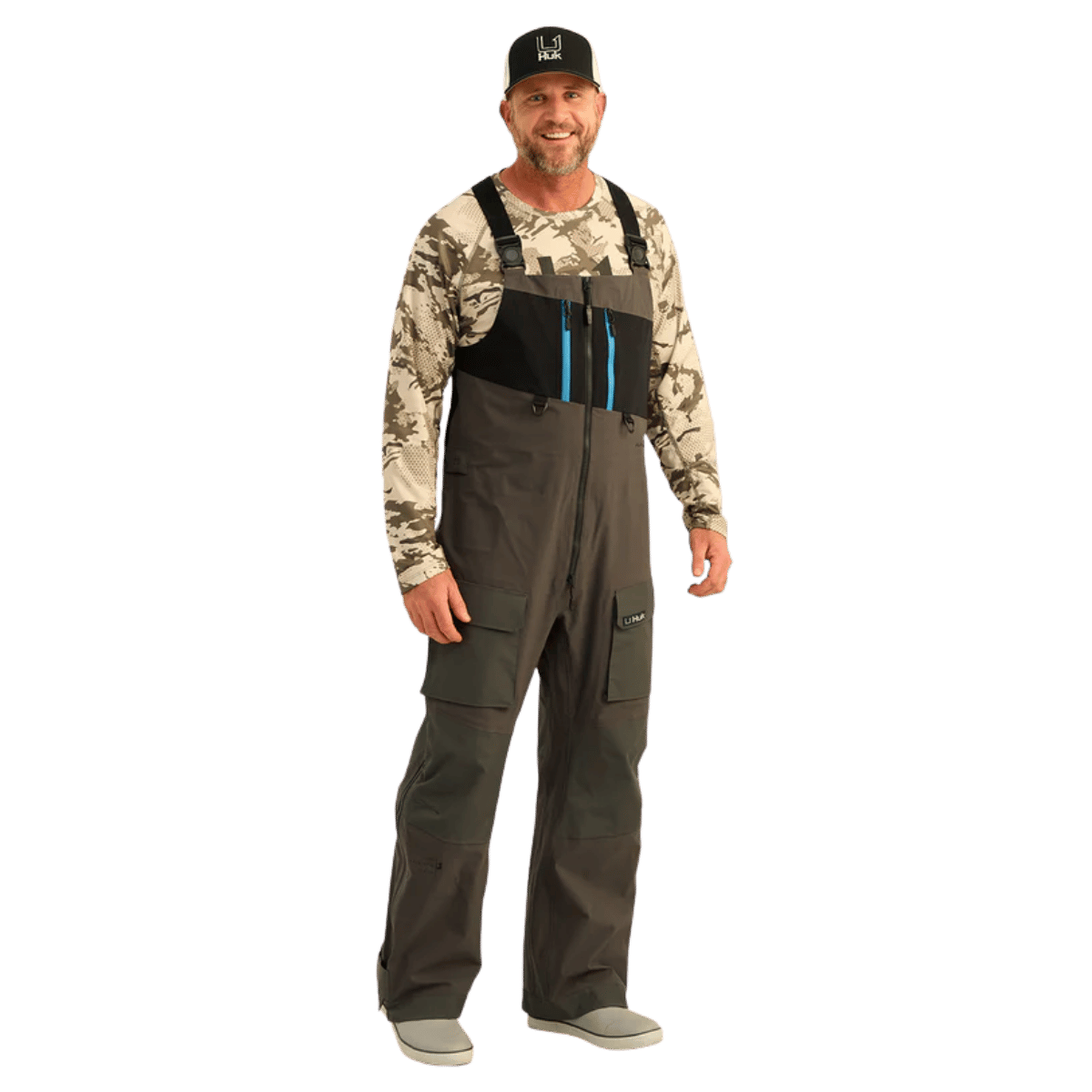 HUK MEN'S PRO SERIES BIB - VOLCANIC ASH - FRONT VIEW