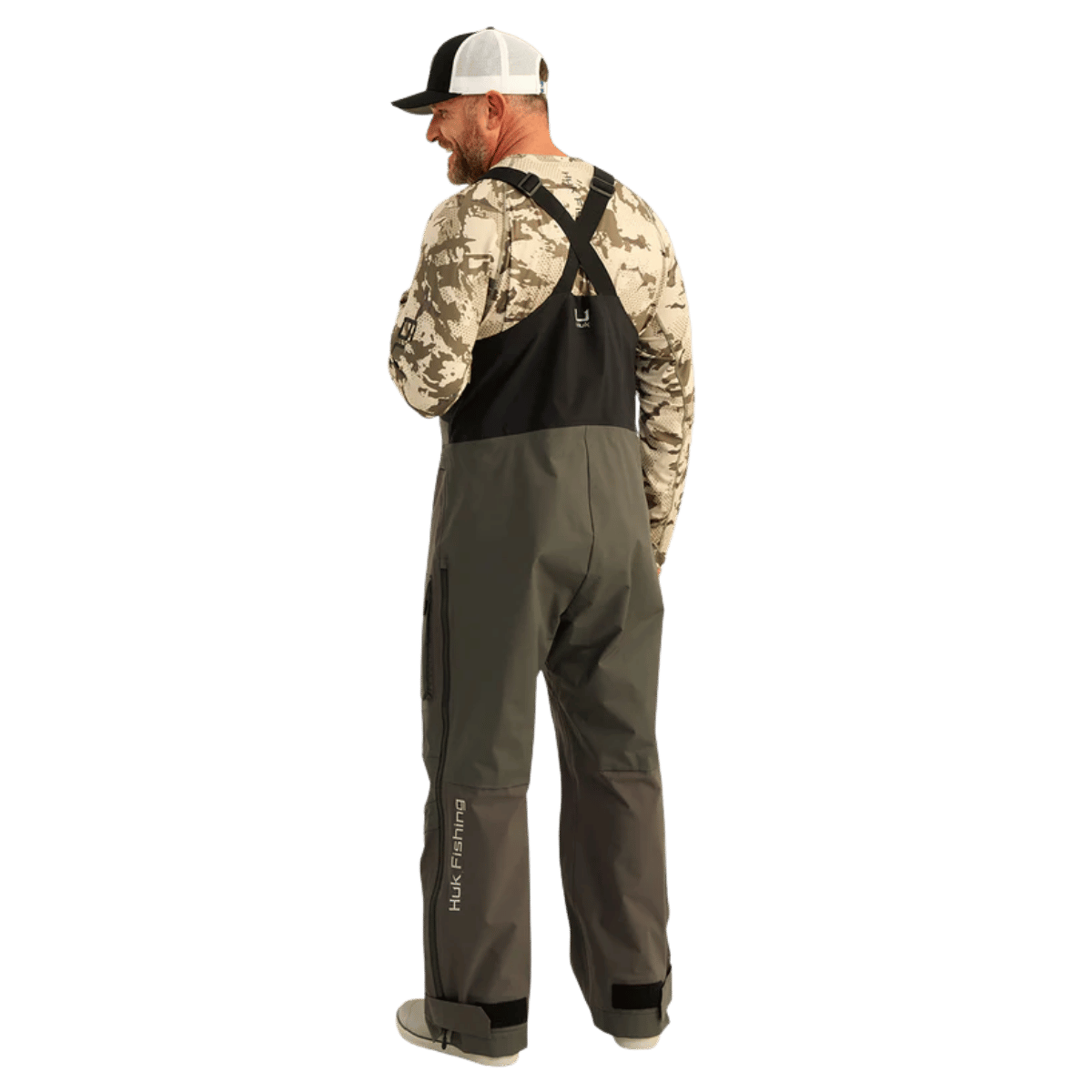 HUK MEN'S PRO SERIES BIB - VOLCANIC ASH - BACK VIEW