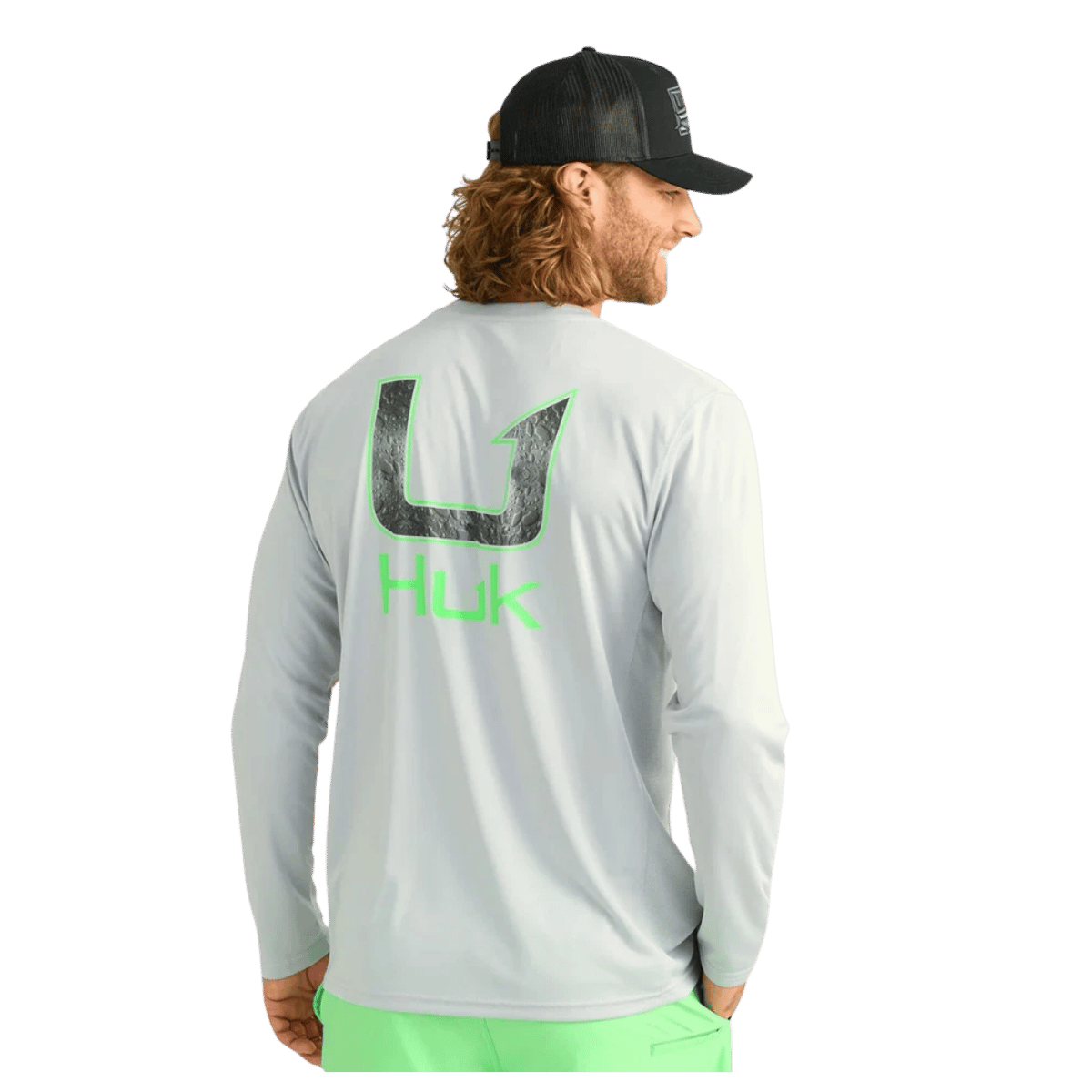 HUK MEN'S PURSUIT LOGO FILL LONG-SLEEVE CREW - HARBOR MIST - BACK VIEW
