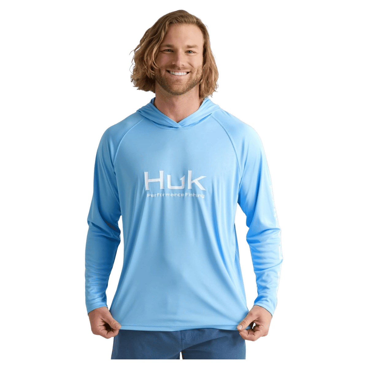 HUK MEN'S PURSUIT VENTED LONG SLEEVE HOODIE - MAROLINA BLUE - FRONT VIEW