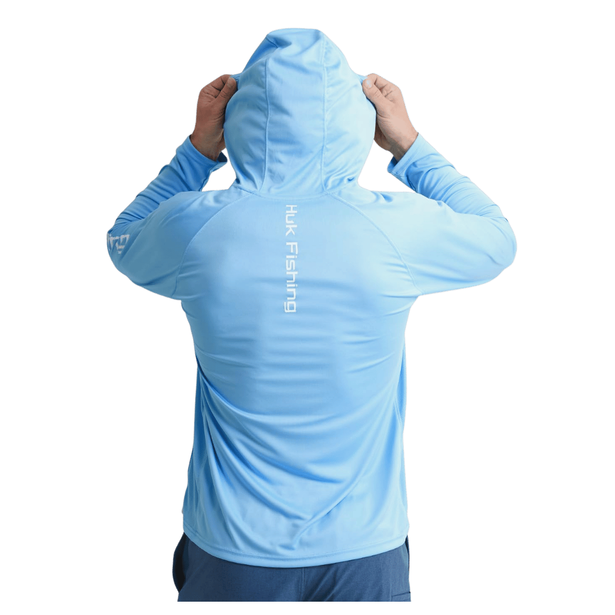 HUK MEN'S PURSUIT VENTED LONG SLEEVE HOODIE - MAROLINA BLUE - BACK VIEW