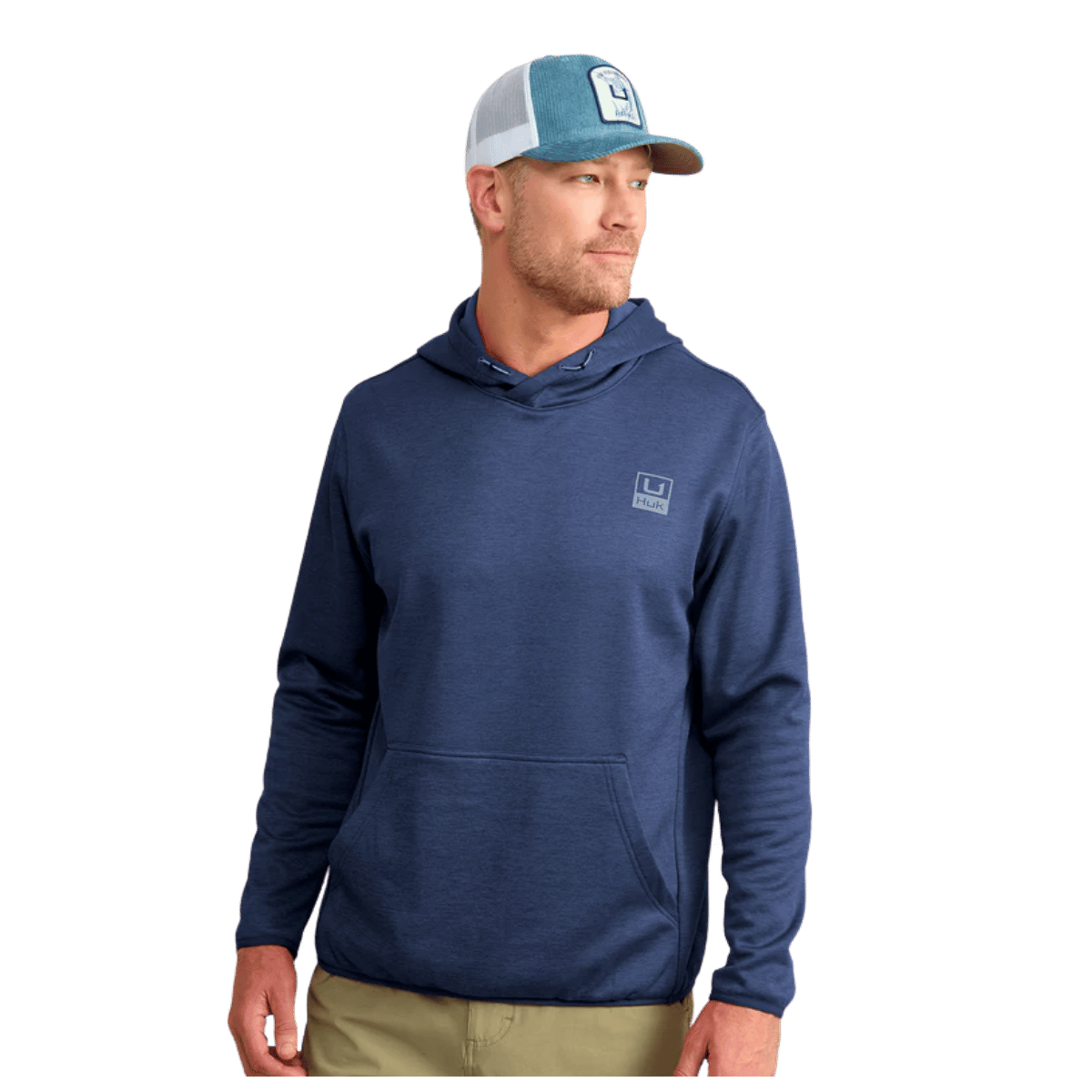 HUK MEN'S COLDFRONT + PERFORMANCE HOODIE - NAVAL ACEDEMY HEATHER - FRONT VIEW