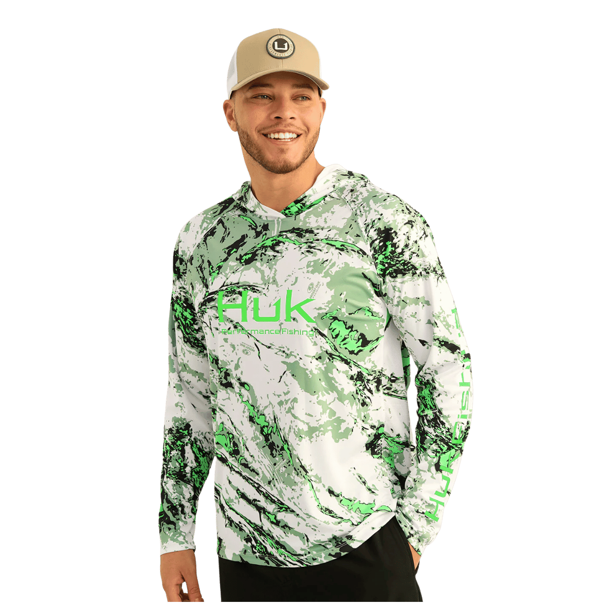 HUK MEN'S MOSSY OAK PURSUIT PERFORMANCE HOODIE -  FOG GREEN - FRONT VIEW